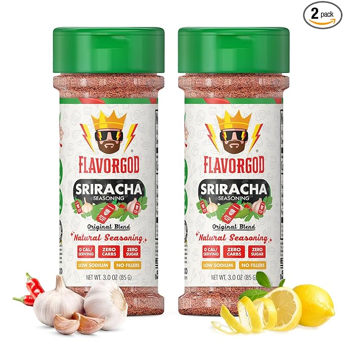 Sriracha Seasoning Mix, 2 Bottles by Flavor God - Premium All Natural & Healthy Spice Blend for Veggie Frittata, Toast, Chicken & Meat - Kosher & Low Sodium - Great Flavor Spices and Seasoning Gift