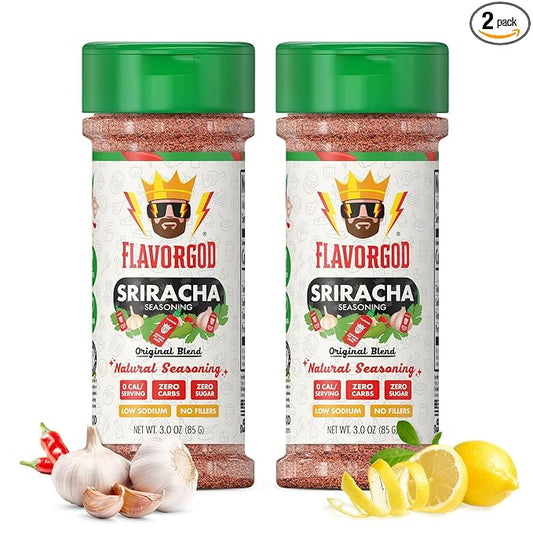 Sriracha Seasoning Mix, 2 Bottles by Flavor God - Premium All Natural & Healthy Spice Blend for Veggie Frittata, Toast, Chicken & Meat - Kosher & Low Sodium - Great Flavor Spices and Seasoning Gift