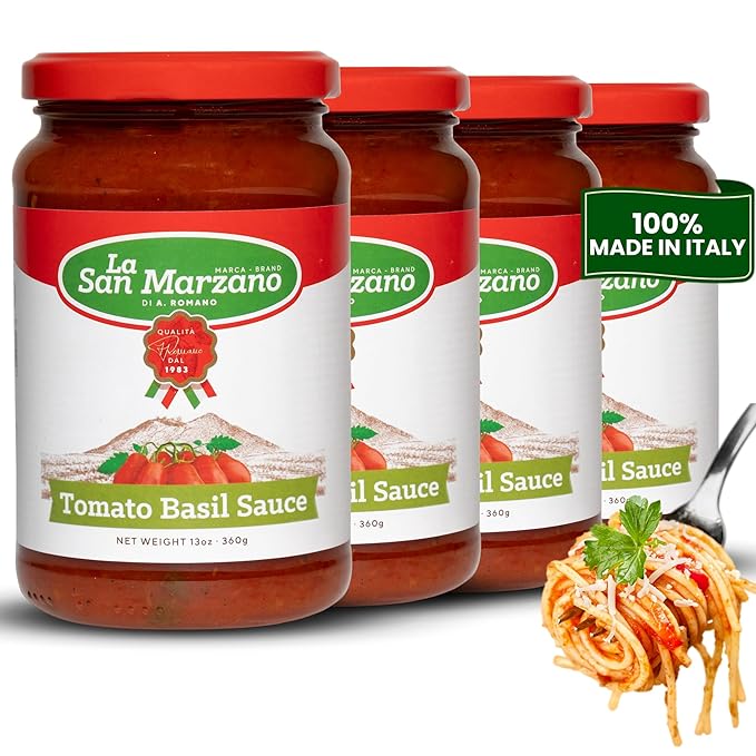 La San Marzano Tomato Basil Sauce, 13 oz, Pasta Sauce Made in Italy, All Purpose Tomato Premium Quality, All Natural, Mediterranean Diet, Non GMO, Vegan, Gluten Free