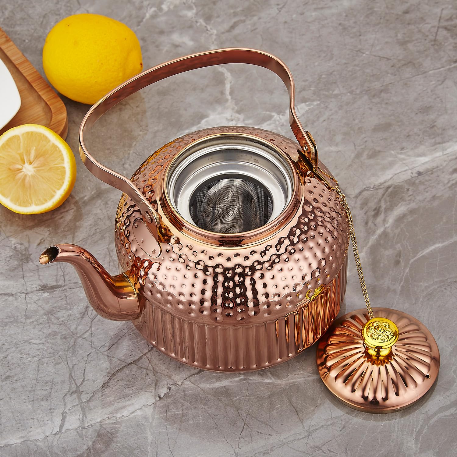 SANQIAHOME Antique 1.4L (45 Oz) Stainless Steel Teapot with Infuser Copper