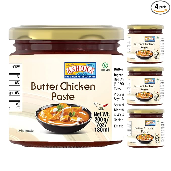 Ashoka Butter Chicken Paste | Vegan | Kosher | Gluten-Free | Easy-to -Use Curry Paste | Authentic Indian Cooking Spice Paste | Since 1932 | 200 Grams (Pack of 4)