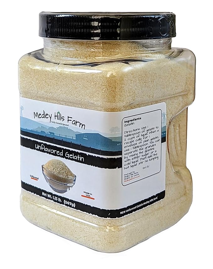 Unflavored Gelatin by Medley hills farm 1.25 lbs. in Reusable Container - Gelatin powder unflavored thickening agent. Made in USA.