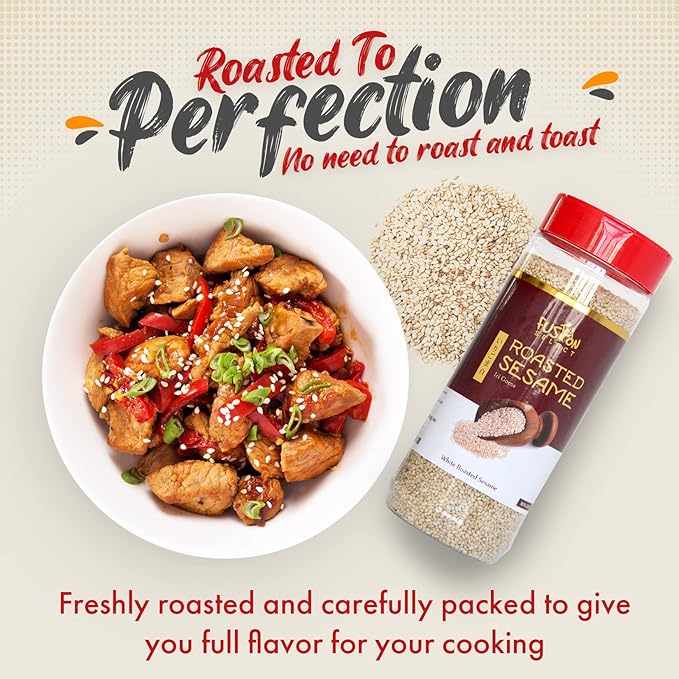 Fusion Select Roasted White Sesame Seeds - Natural Toasted Sesame Seeds - Crispy, Crunchy, Nutty Taste for Asian, Mediterranean & Middle Eastern Cuisine - Salad, Soup, Noodle & Sushi Topping