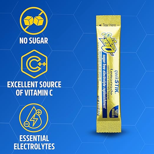 Sqwincher Zero Qwik Stik, Sugar Free, Low Calorie, Low Sodium Electrolyte Powder Hydration Drink Mix, Lemonade, .11 0z Packet (Pack of 50)