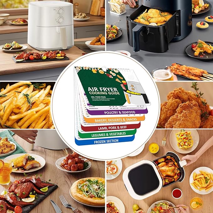 Air Fryer Liners Disposable 7.9??Square Airfryer Liners, 100 Pcs Air Fryer Parchment Paper Liners, Non-Stick airfryer paper liners, Air Fryer Cheat Sheet Magnets Over 200 Foods (Air Fryer Accessories)