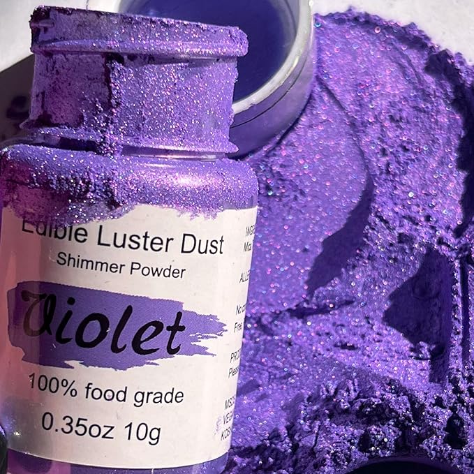 Purple Luster Dust Edible Glitter for Cakes Cocktails ??10g Colaele Edible Shimmering Dust for Chocolates, Metallic Food Coloring Powder for Cake Decorating Edible Glitter for Drinks, No Gluten,Vegan