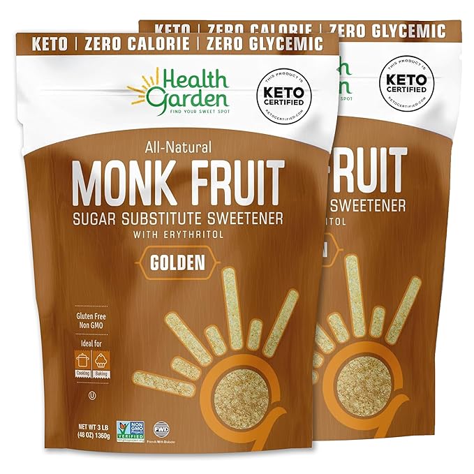 Health Garden Monk Fruit Sweetener, Golden - Non GMO - Gluten Free - Sugar Substitute - Kosher - Keto Friendly (3 lbs x 2)??,<div>