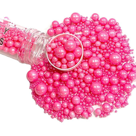 Sprinkles Edible Pink Pearl Sugar Sprinkles Candy 142g/5.01oz Mix Size Pink Pearls Baking Cupcake Toppers Cookie Ice Cream Decorations for Wedding Parties Valentines Day Halloween Christmas