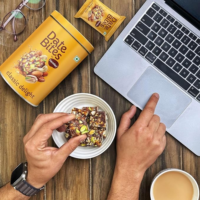Farmley Protein Dates Bars Jars| Dates Bite with No Added Sugar | Made with Zero Added Sugar | Dates, Pistachio, Cashews, Almonds, Honey | Healthy Protein Bars 200 g (Pack of 10) (7.05 Oz)