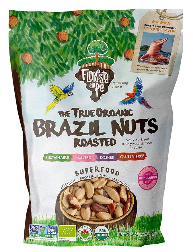 Forest Up The True Organic Premium Brazil Nuts 15oz Roasted & Himalayan Salt | Kosher | Non-Gmo | Certified Organic | No Oil | Fresh | Vegan | Gluten Free | Keto and Paleo Friendly | Sustainably Harvested
