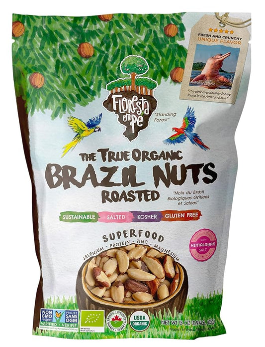 Forest Up The True Organic Premium Brazil Nuts 15oz Roasted & Himalayan Salt | Kosher | Non-Gmo | Certified Organic | No Oil | Fresh | Vegan | Gluten Free | Keto and Paleo Friendly | Sustainably Harvested
