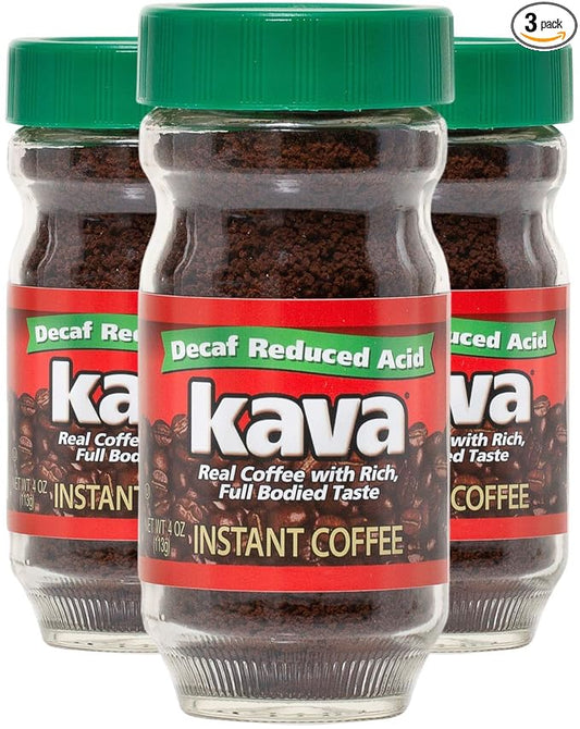 Kava Decaf Acid Reduced Instant Coffee, 4 Ounce Jar (Pack of 3)