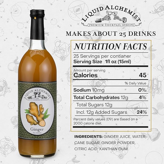 Liquid Alchemist Ginger Syrup for Cocktails - Real Ingredients Make our Liquid Ginger Puree for Cocktails the Perfect Moscow Mule Syrup - Our Non-GMO Vegan Drink Mixer Lasts Up to 2 Years (25.4 oz)