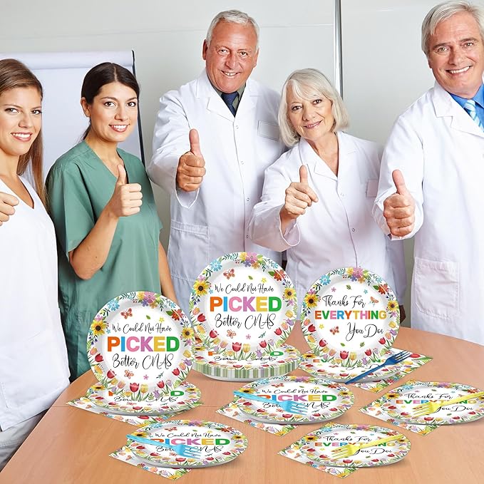 96PCS Happy CNA Week Party Decorations Nurse Week Plates and Napkins Thanks for Everything You Do Nursing Assistant Tableware Dinnerware Set for Doctors Day Medical School Grad Party Decor Supplies