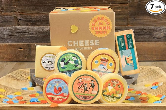 Cheese Bros "Cheese and Thank You" Gift Box | Fresh from Wisconsin | Featuring Dill Havarti, assorted Gouda, Gruyere, Smoked Cheddar and Fratello Italian blend | Food Gifting Idea