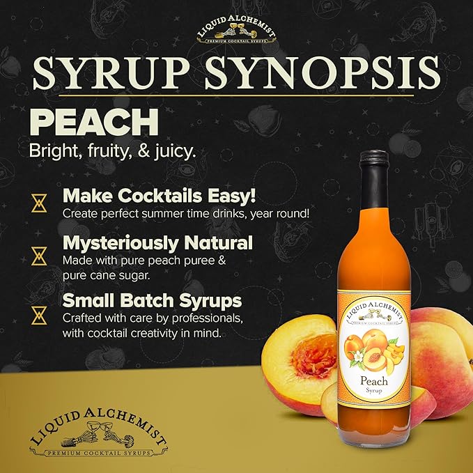 Liquid Alchemist Peach Syrup for Drinks - Real Ingredients Make the Perfect Summer Cocktail or Margarita Mix - Our Peach Flavoring Syrup is Non-GMO & Vegan (25.4 oz)