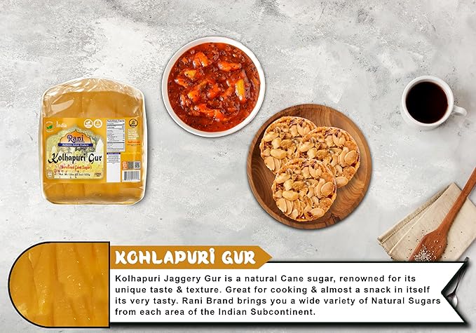 Rani Kolhapuri Gur (Jaggery) 17.5oz (1.1lbs) 500g ~ Unrefined Cane Sugar, No Color added, Gluten Friendly | Vegan | NON-GMO | Kosher | No Salt or fillers