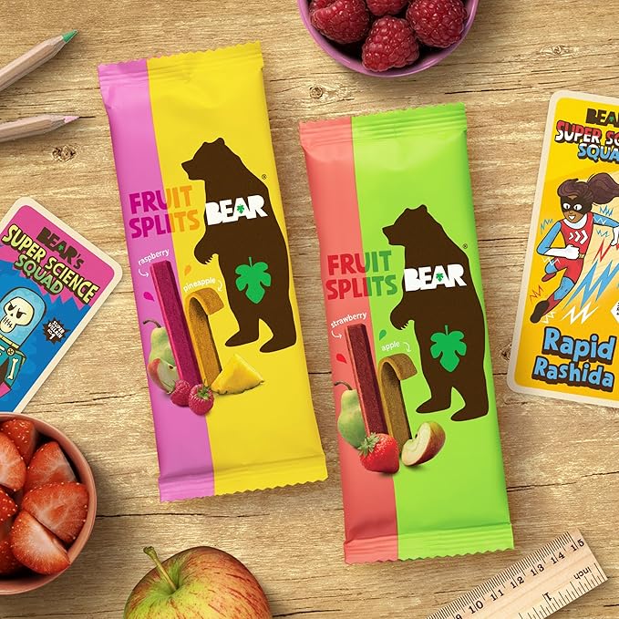 BEAR Real Fruit Snack Splits - Gluten Free, Vegan, and Non-GMO - Variety Pack (Apple/Strawberry, Raspberry/Pineapple)??Healthy School And Lunch Snacks For Kids And Adults, 0.7 Ounce (Pack of 20)