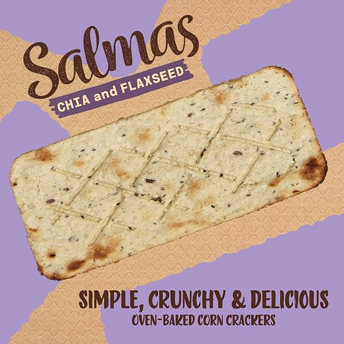Sanissimo Salmas Chia & Flaxseed, 40 Packs of 3 Crackers, Oven Baked Corn Crackers, Gluten Free, Non-GMO, Kosher Certified