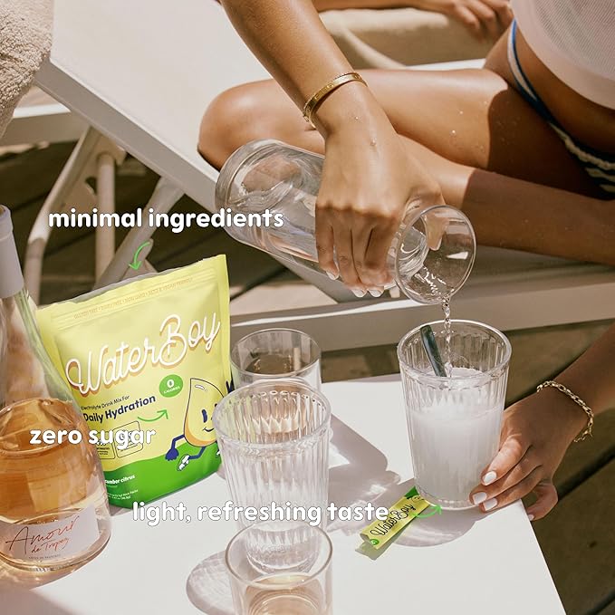 Waterboy Daily Hydration | 1,570mg Electrolyte Powder Packets | No Sugar, All Natural, Gluten Free, Zero Calories | 15 Drink Stick Mixes (Cucumber Citrus)