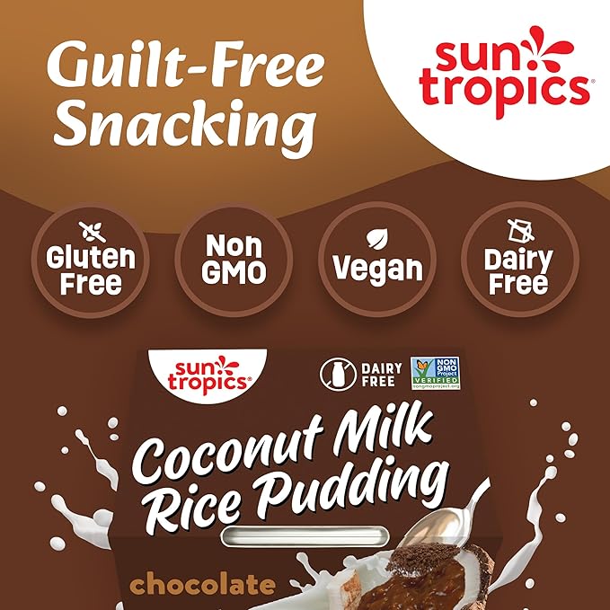 Sun Tropics Coconut Milk Rice Pudding Snack, Chocolate | Vegan Pudding, Dairy Free Pudding Snacks | Gluten Free, Low Sugar, Non-GMO | Ready-to-Eat Pudding Cups 8.46 Oz (Pack of 6)