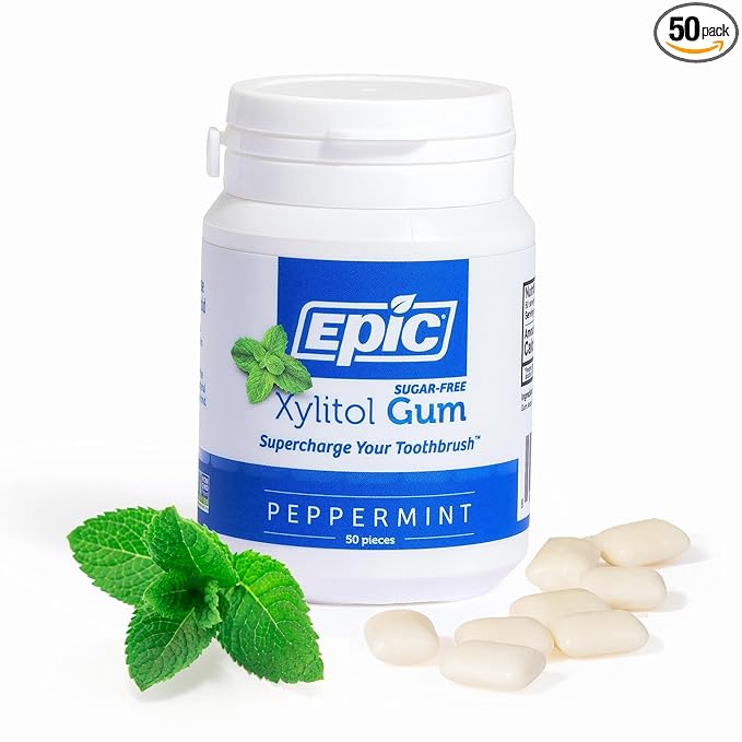 Epic 100% Xylitol Peppermint Chewing Gum - Sugar Free, Aspartame Free Dental Gum - Supports Oral Health & Fresh Breath - 50 Pieces