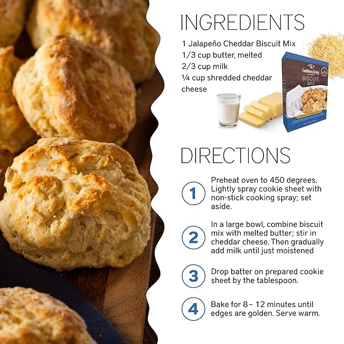 Southern Living Gourmet Jalapeno Cheddar Biscuit Mix, Easy-to-Bake Delight, Dinner Biscuits, Breakfast Biscuits, Baking Mix, Pantry Staple, Makes 10 Biscuits