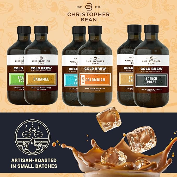 Christopher Bean Coffee - Certified Kosher - French Roast Coffee Concentrate, Unsweetened Cold Brew & Iced Distillate Liquid Java. Hand Crafted Concentrated 100% Arabica, Pure Coffee Bean Extract 8-Ounce Bottle, 40 Servings