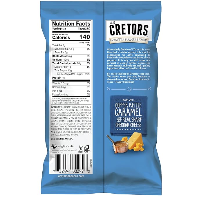 G.H. Cretors Cheese & Caramel Popcorn Mix (1 oz Bags ??40 Pack) Handcrafted Small Batch Popcorn, Gluten Free, Kosher, No Artificial Preservatives, Convenient Individual Bags