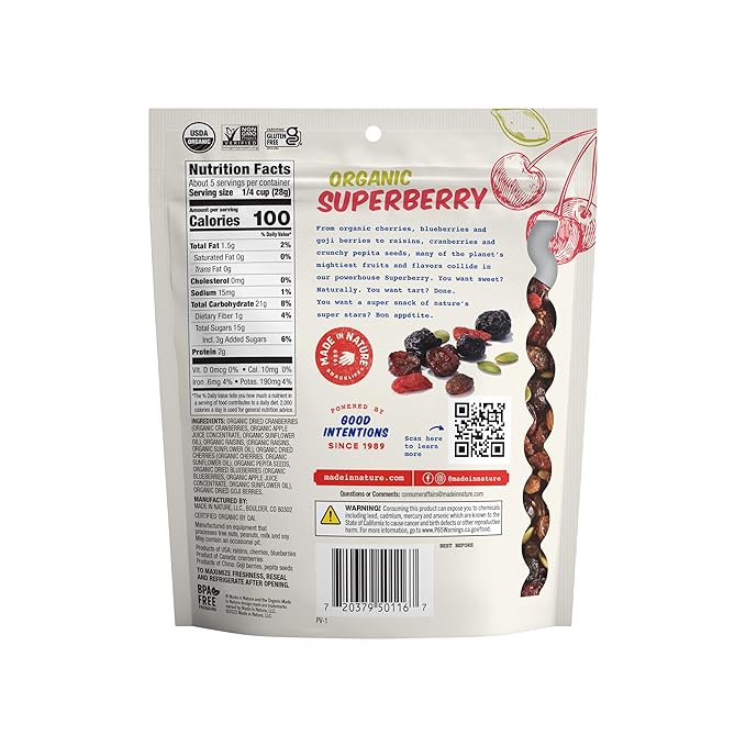Made In Nature Organic Superberry Fruit Fusion, 5 Ounce (Pack of 6) ??Fruit and Nut Trail Mix, Non-GMO, Unsulfured, Gluten Free