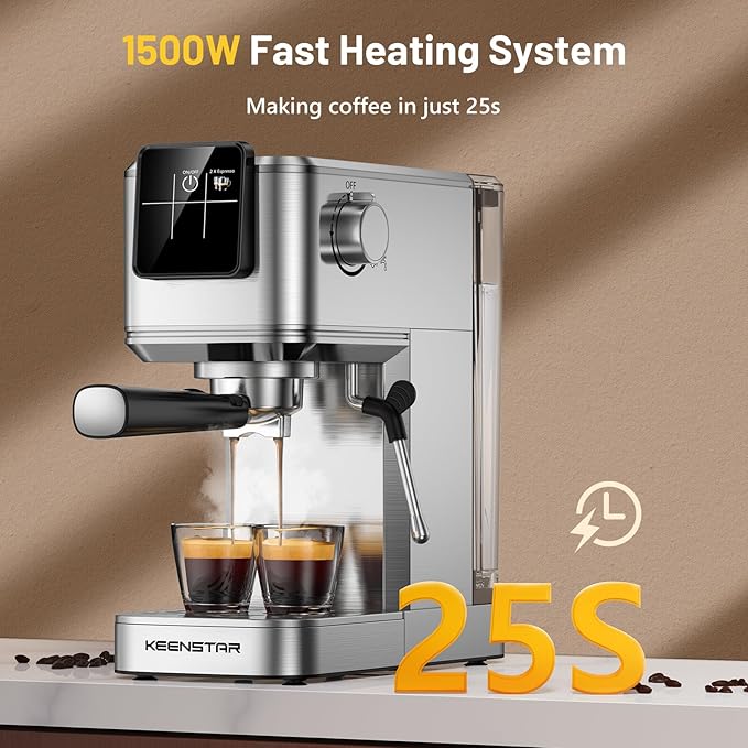 Espresso Coffee Machine with Milk Tank, 20Bar Hot & Iced Coffee Machine with Rapid Cold Brew, Touch Screen Espresso Maker with Steam Wand for Coffee Lover