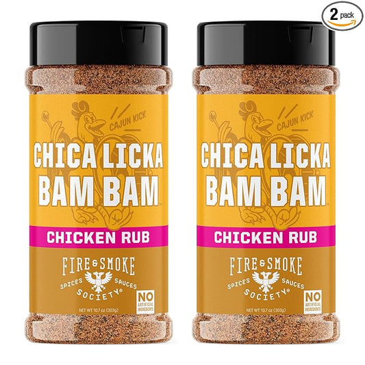 Fire & Smoke Society Chica Licka Bam Bam Chicken Seasoning | BBQ Seasonings and Rubs for Smoking and Grilling | Wings, Grilled, Poultry Seasoning | Black Pepper, Paprika, Garlic | XL (2-Pack)
