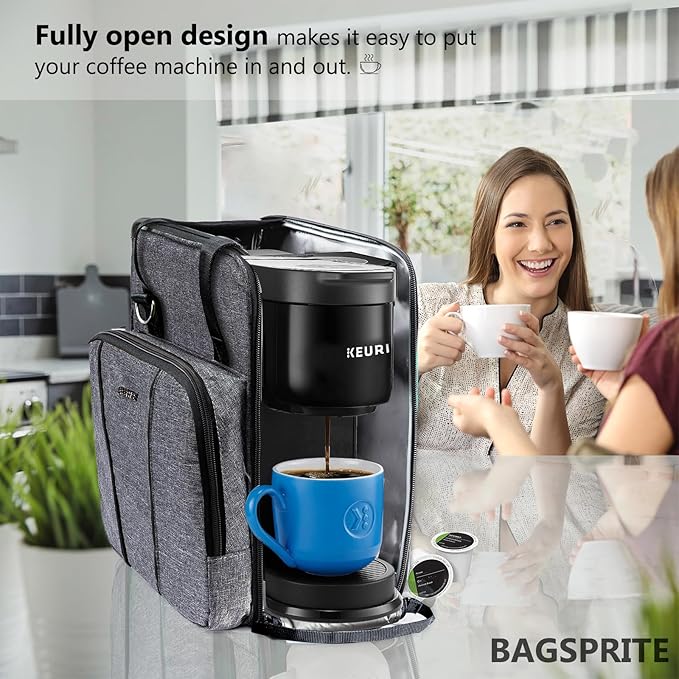 BAGSPRITE Coffee Maker Travel Bag Compatible with Keurig K-Express Coffee Maker, K-Iced Single Serve Coffee Brewer Carrying Case with Multiple Pockets for K-Cup Pods, Storage Bag With Shoulder Strap