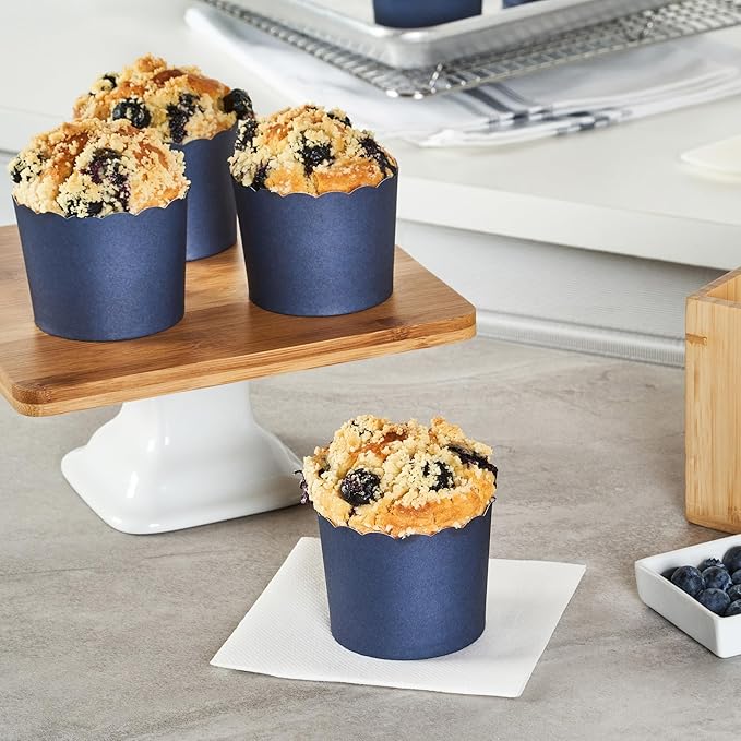 Panificio 6 Ounce Cupcake Wrappers, 200 Scalloped Baking Cups - Oven-Ready, Greaseproof, Midnight Blue Paper Cupcake Liners, Disposable, For Birthdays, Baby Showers, Or Weddings - Restaurantware