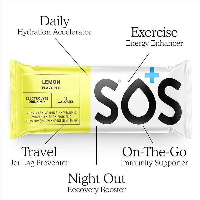 SOS Hydration Electrolyte Powder 8 Stick Packs ??Low-Calorie, Rapid Rehydration, Made in USA, Keto (8 Servings, Lemon)