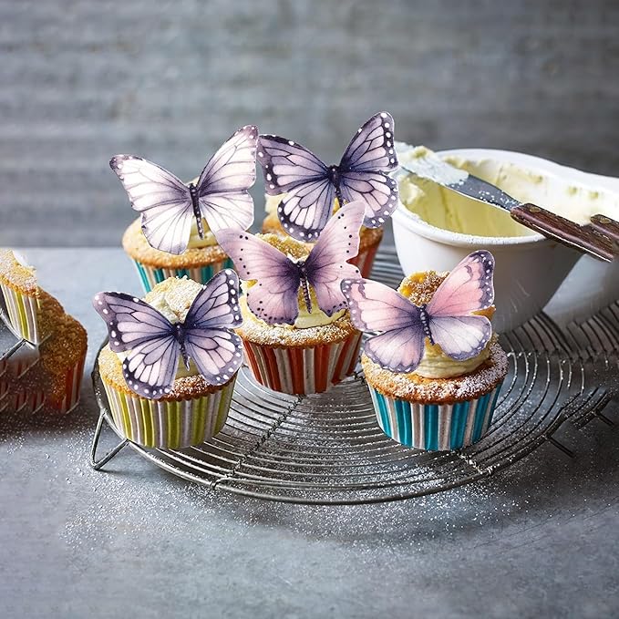 Rsstarxi 60 Pack Edible Butterfly Cupcake Toppers, Edible Butterfly Cake Decorations Butterfly Birthday Party Decorations for Baby Shower Wedding Anniversary Birthday Party Decorations Supplies Purple