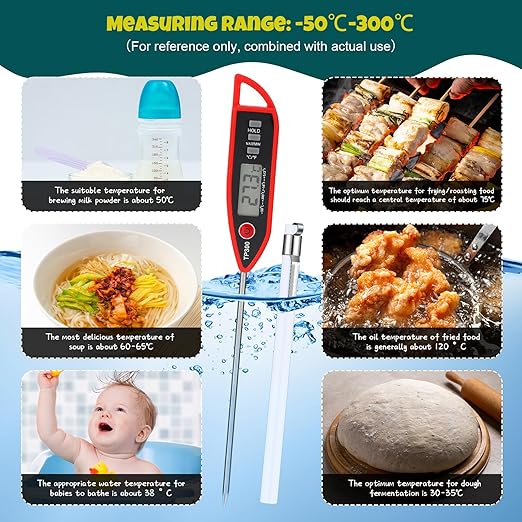 3 Set Waterproof Food Thermometer for Water, Liquid, Candle and Cooking Digital Meat Thermometer with Long Probe Instant Read for Kitchen BBQ Grill Candy (Black,White,Red)