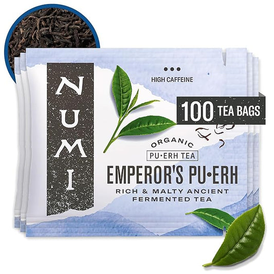 Numi Organic Emperor's Pu-erh Tea, 100 Tea Bags, Aged Fermented Yunnan Black Tea, Caffeinated