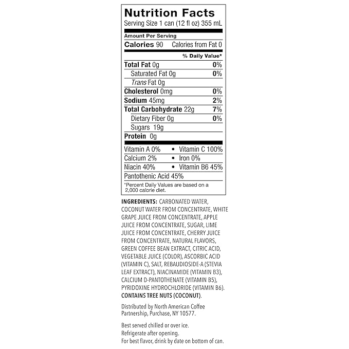 Starbucks - RTD Coffee, Refreshers with Coconut Water, Black Cherry Limeade, 12 fl oz. cans (12 Pack)