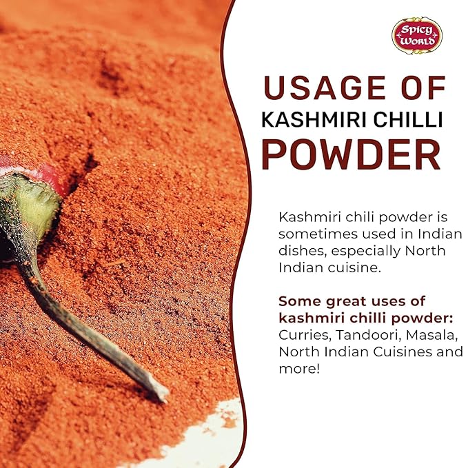 Spicy World Kashmiri Chili Powder Red 2 Ounce bag | All Natural Low Heat, Red Chili Powder - Red Pepper Powder