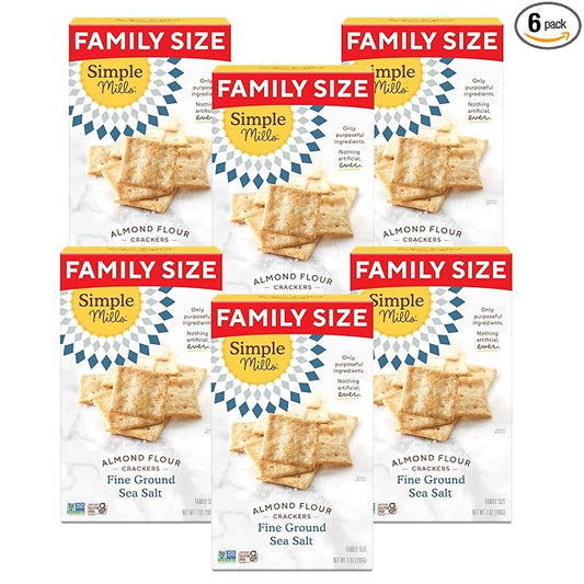 Simple Mills Almond Flour Crackers, Family Size, Fine Ground Sea Salt - Gluten Free, Vegan, Healthy Snacks, 7 Ounce (Pack of 6)