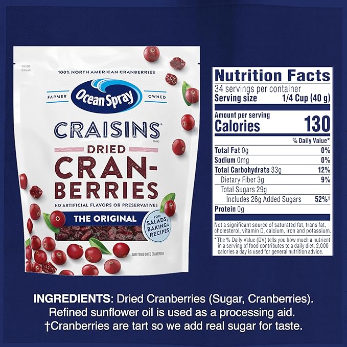 Ocean Spray Craisins Dried Cranberries, Original, 48 Ounce (Pack of 2)