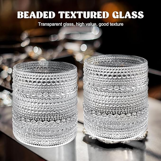 Set of 4 Vintage 12 oz Crystal Glasses, Old Fashioned Glass Cups for Water, Juice, Coffee, and Beer (Clear)