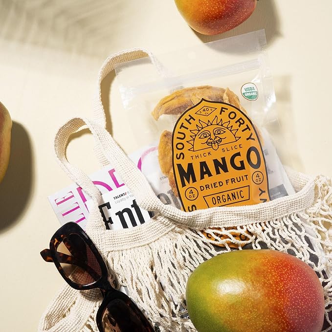 South 40 Snacks Organic Dried Mango Slices, Just 1 Ingredient (4oz bags, pack of 4)