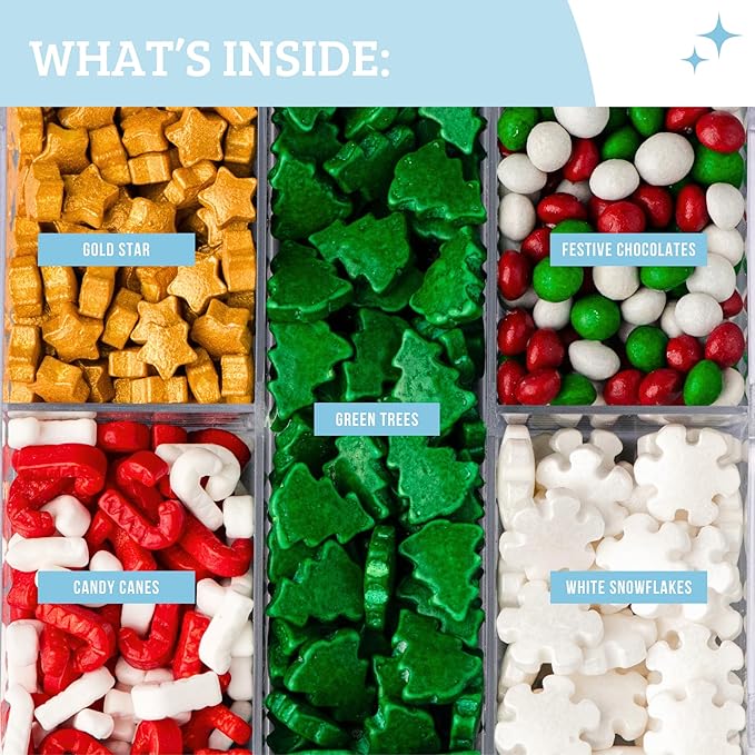 Sweets Indeed Candy Tacklebox, Assorted Variety, Perfect for Cake Decorations, Baking, Ice Cream, Cookies, Cupcake Topper, 2.53 oz (Holiday)