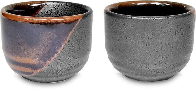 Product of Gifu Japan Japanese Sake Set, 1 Tokkuri Bottle Carafe and 4 Ochoko Cups Ceramic Sake Glasses, 5 Piece Set, Black Kuro Oribe