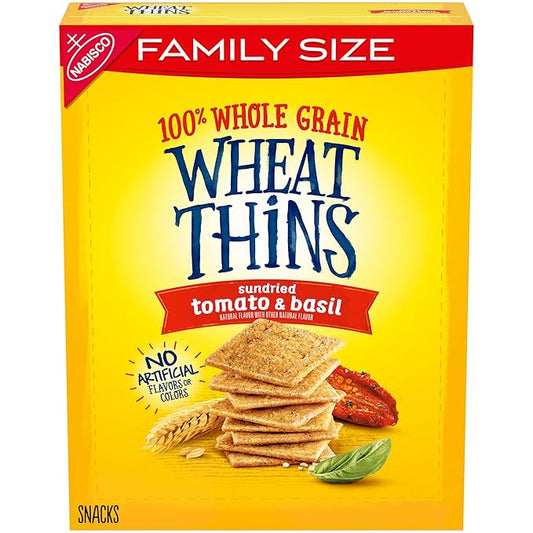 Wheat Thins Sundried Tomato & Basil Snacks, Whole Grain Wheat Crackers, Snack Crackers, Family Size, 13 oz