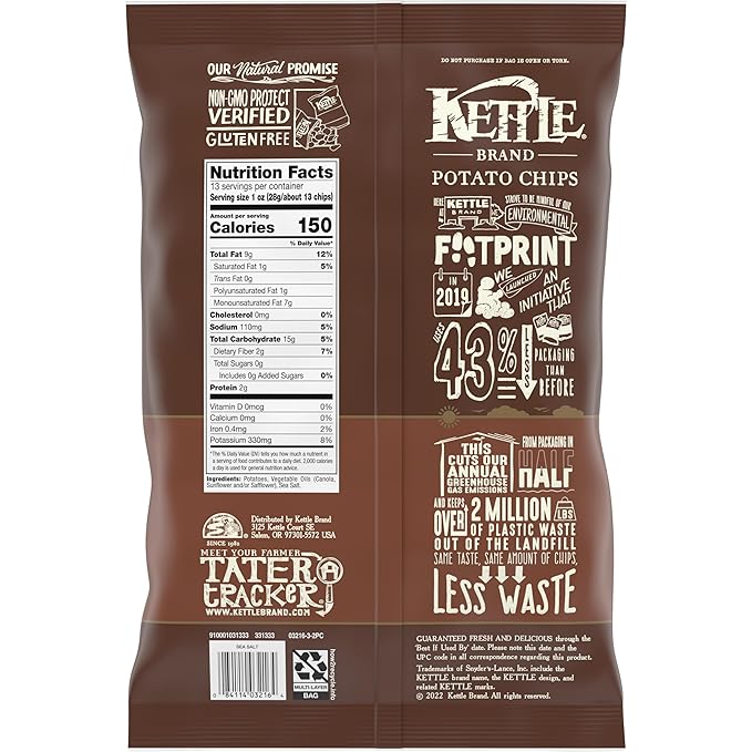 Kettle Brand Potato Chips, Sea Salt Kettle Chips, 13 Oz (Pack of 2)