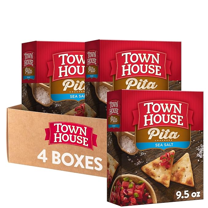 Town House Pita Crackers, Oven Baked, Lunch Snacks, Sea Salt (4 Boxes)