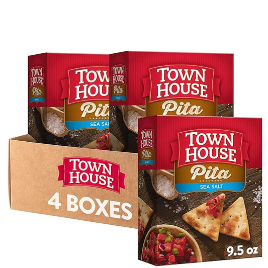 Town House Pita Crackers, Oven Baked, Lunch Snacks, Sea Salt (4 Boxes)